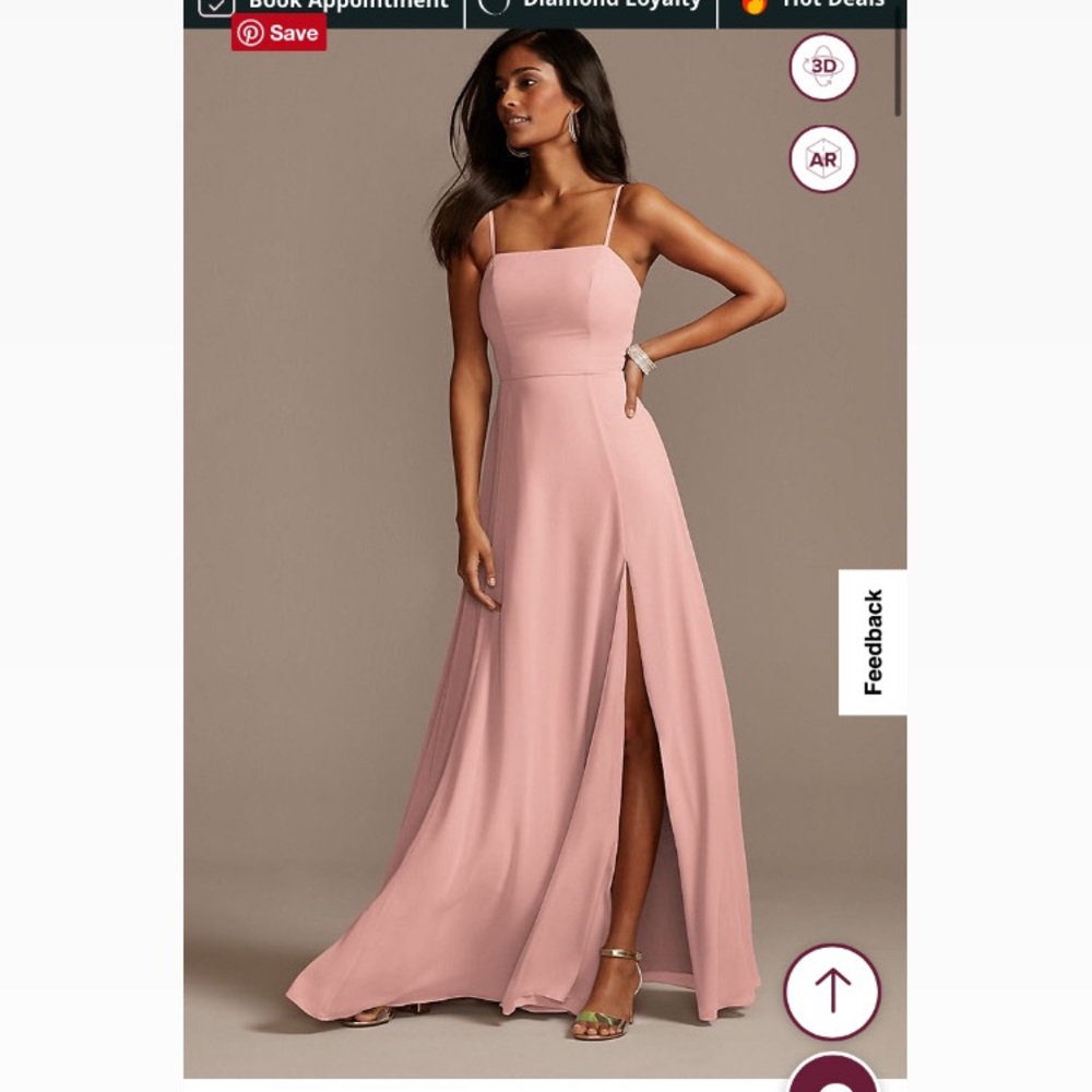 David’s Bridal Ballet Spaghetti Strap Chiffon Bridesmaid Dress with Slit
F20342